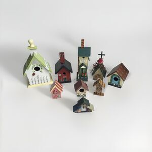 Vintage Decorative Wooden Birdhouses Hand Painted Miniature Lot of 9